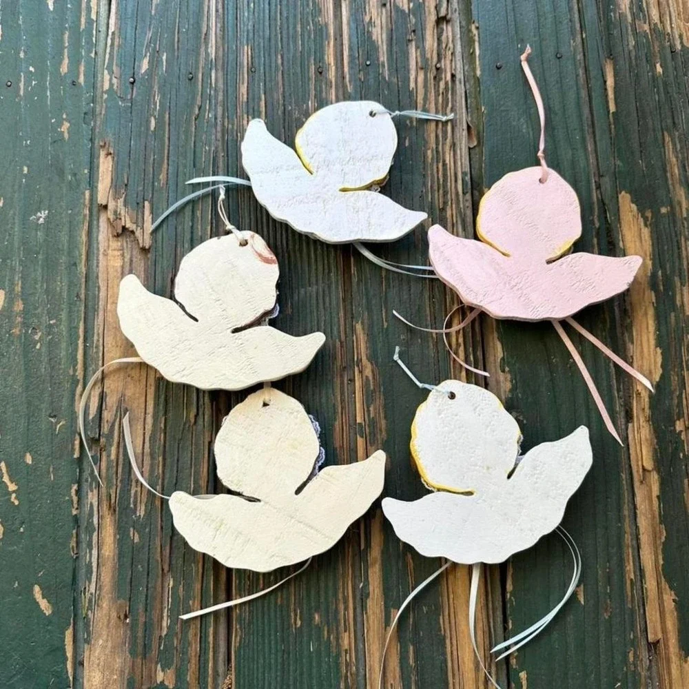 Vintage 1990‎ Handmade Dough Angel Ornaments Set of 5 Lace Pearl Cottagecore 90s